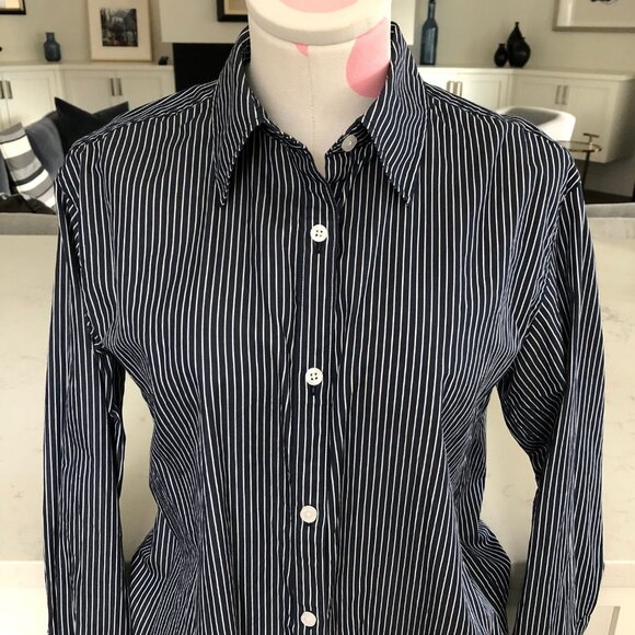 Mavi Jeans Co. Casual Lg Slv Button Down Cotton Striped Shirt Navy Wht Sz S NWOT - Picture 2 of 11
